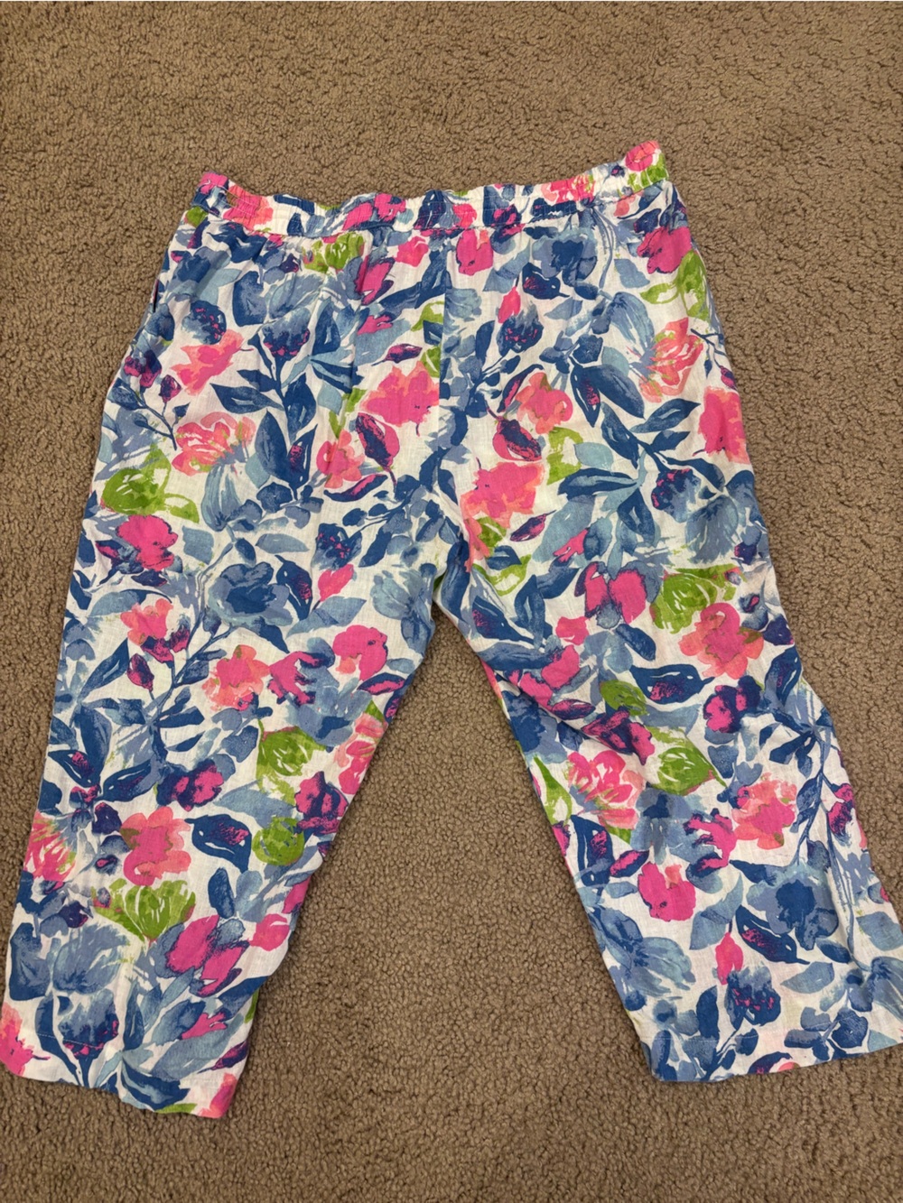 Coral Bay Floral Pull-On Capri Pants - Pink, Blue & Green